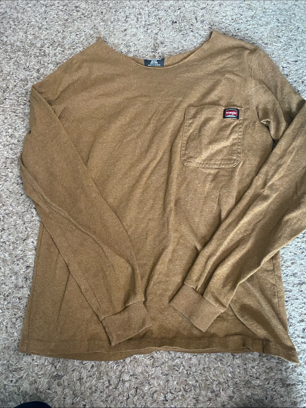 Wrangler Long Sleeve Pocket Tee in Camel Brown